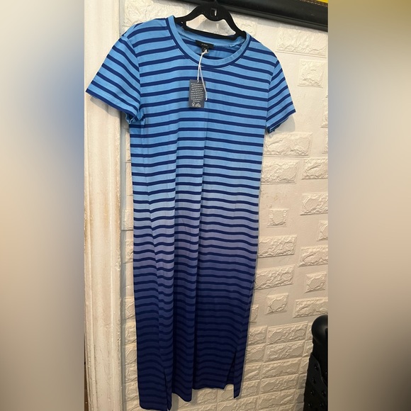 J Crew Midi T Shirt Dress In Dip Dyed Stripe - Picture 2 of 8